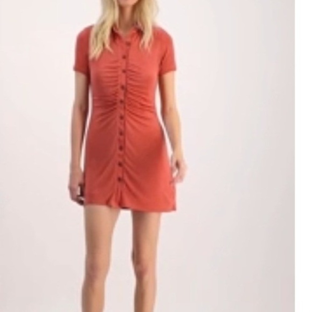 And Now This Y2K Rust Orange Ruched Button Down‎ Mini Dress M